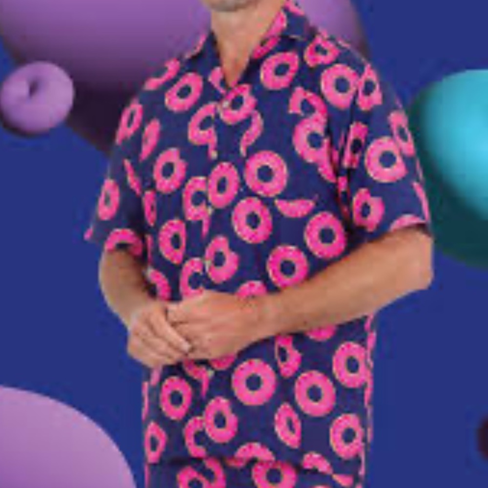 Uzzi Amphibious Pink Donuts Active wear Button-up Shirt Beach dri fit T…